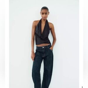 Zara Satin Effect Bow Halter Top